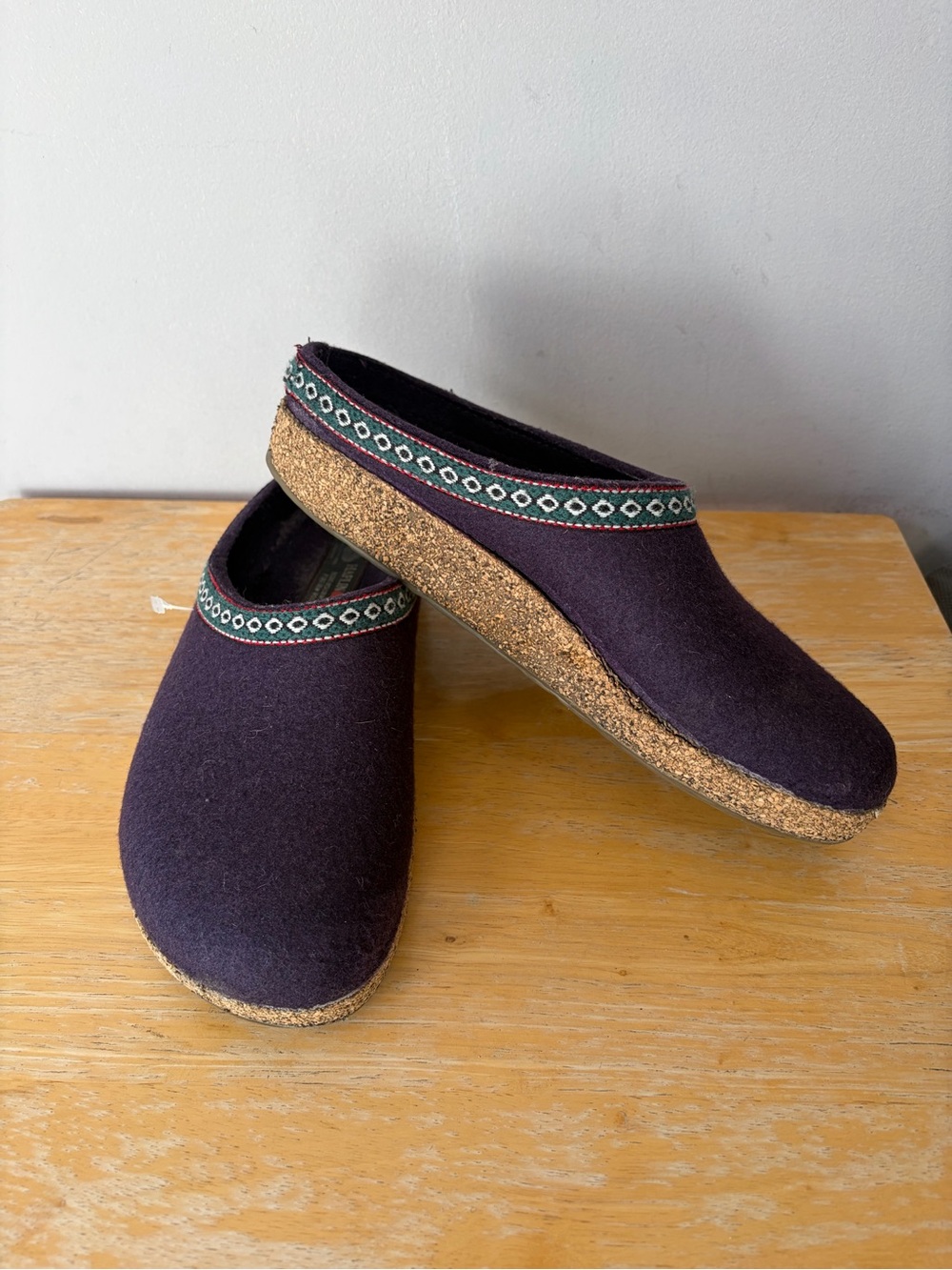 Haflinger Grizzly Wool Dark Purple Trim Clogs